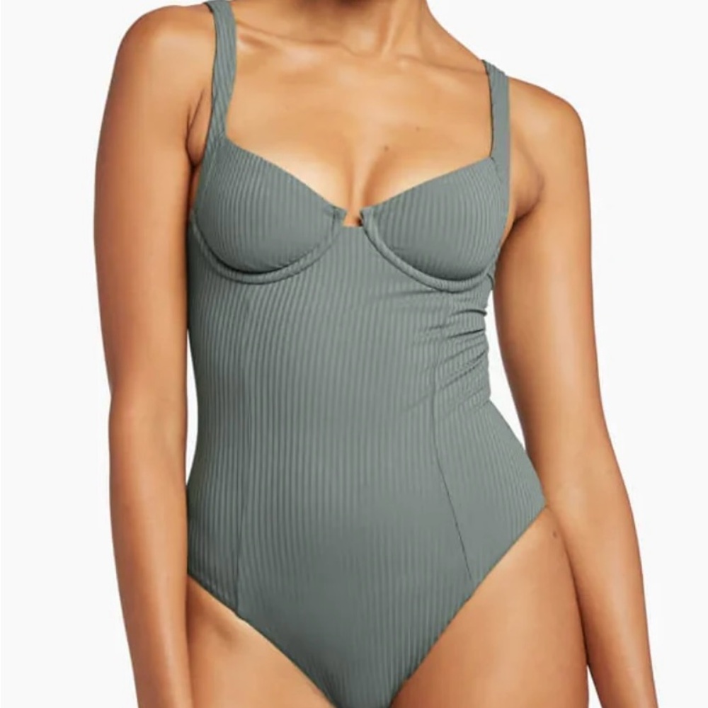 Vitamin A Ribbed One Piece Swimsuit in Sage Green